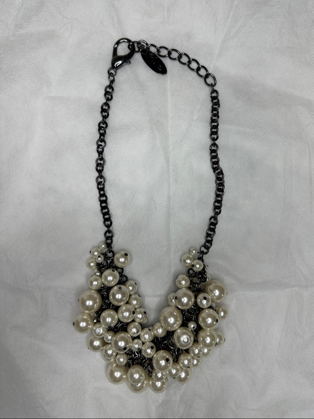 22” Chico’s White Pearl Cluster Necklace on Plated Black Chain
